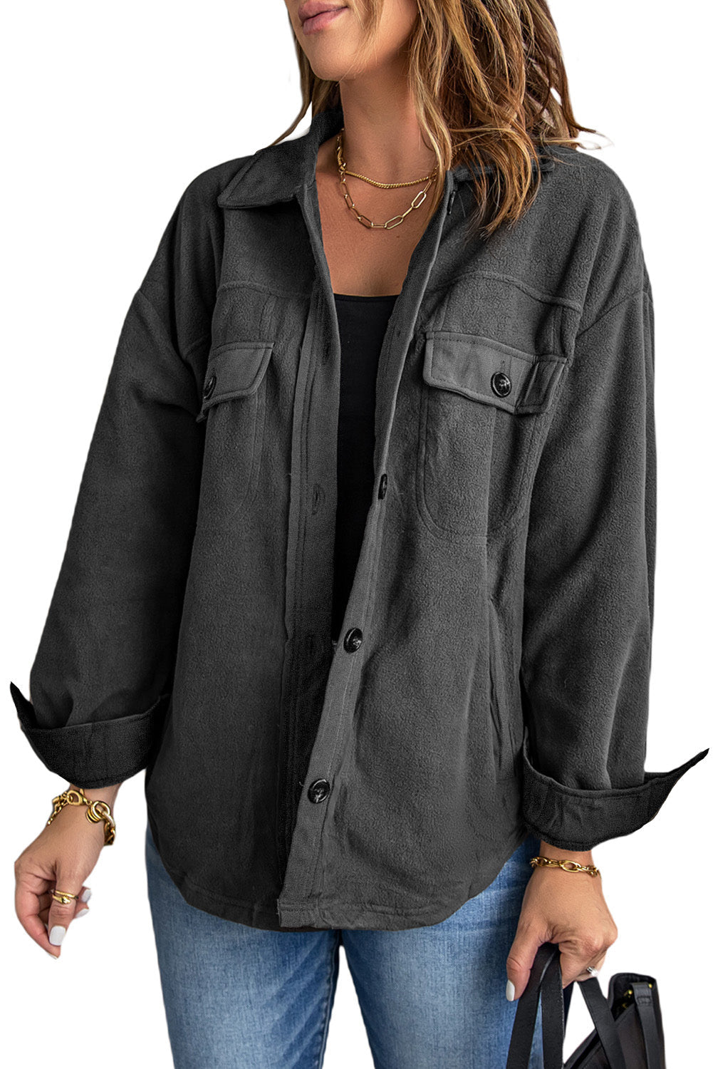 Women's Turn Down Collar Shirt Jacket