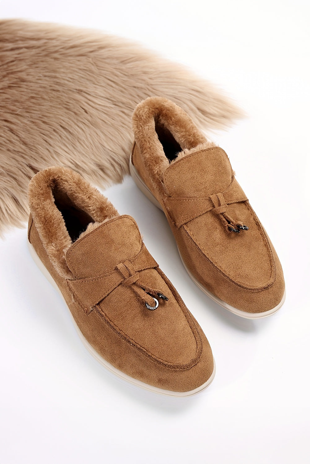 Lined Suede Furry Slip on Flat Shoes