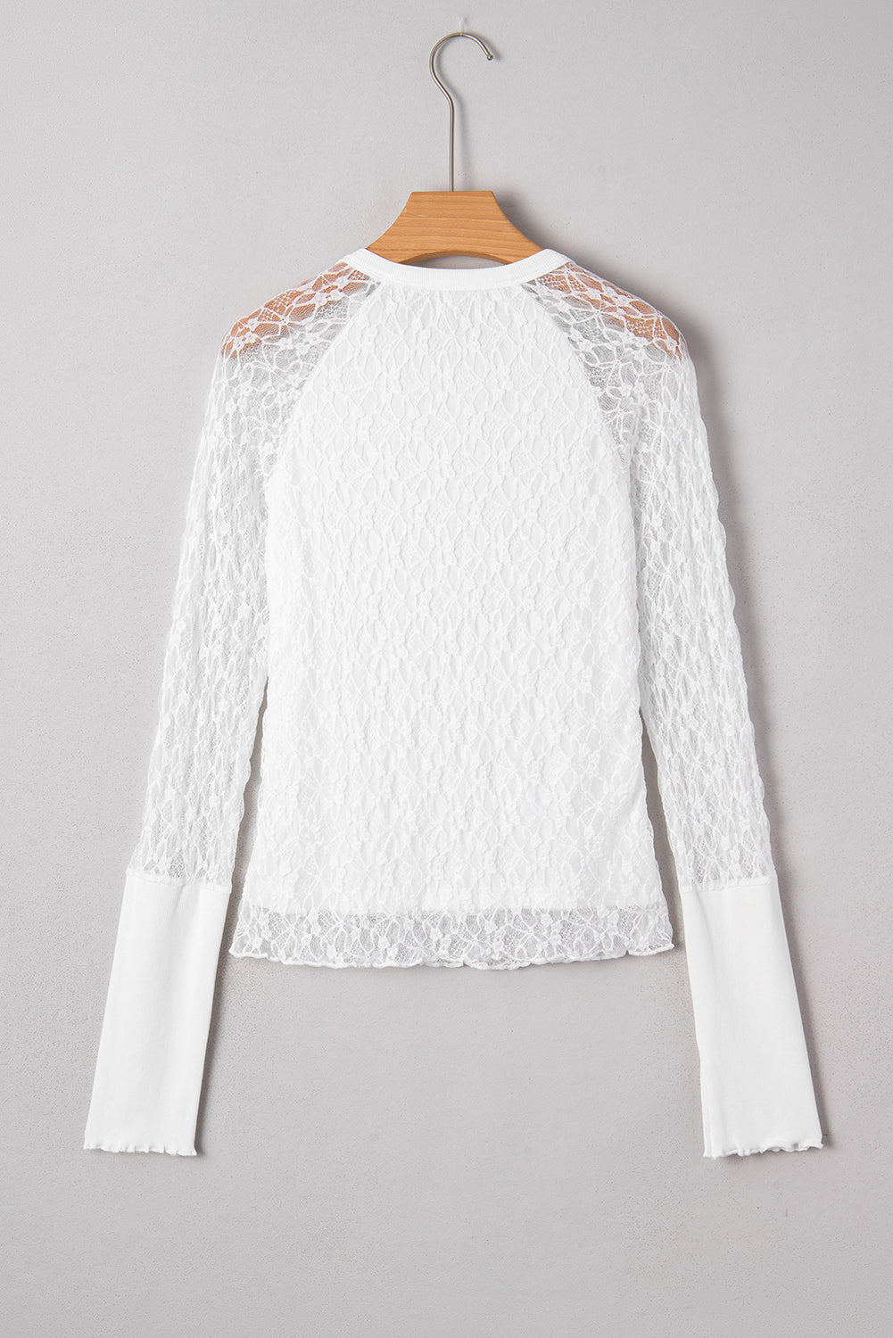 Lace Long-Sleeved Sheer Long-Sleeved Slim Henley Top