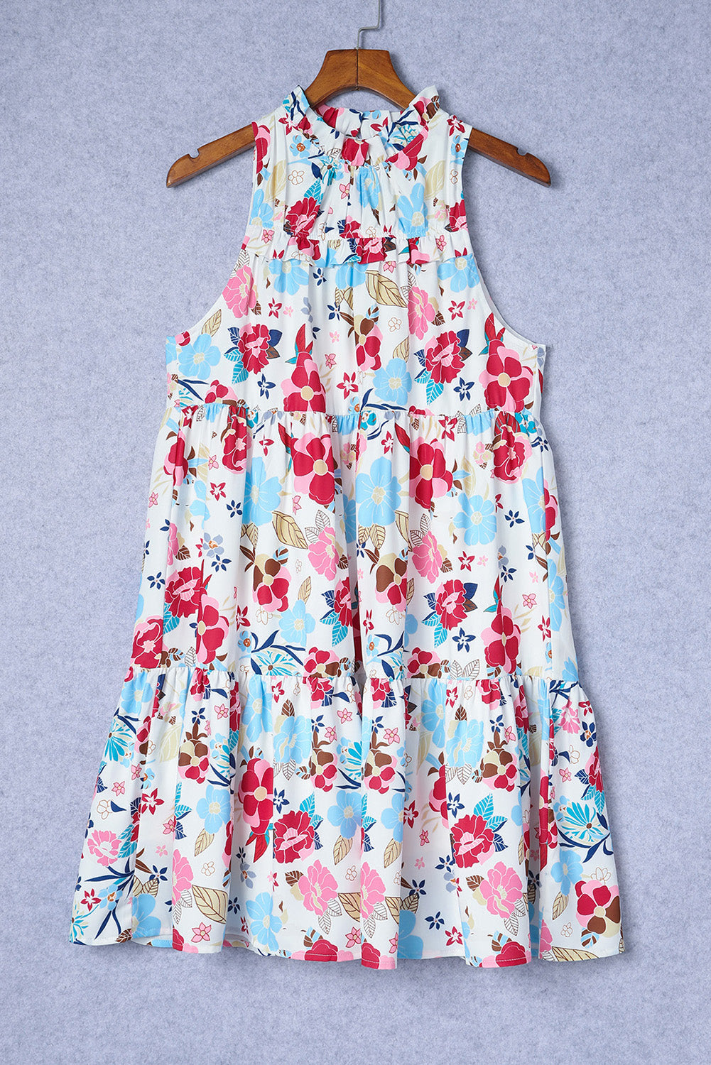 Floral Dresses for Women Layered Frill Mock Neck Sleeveless