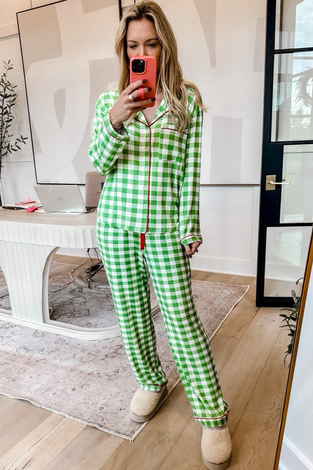 Plaid Print Christmas Print Shirt and Pants Pajama Set