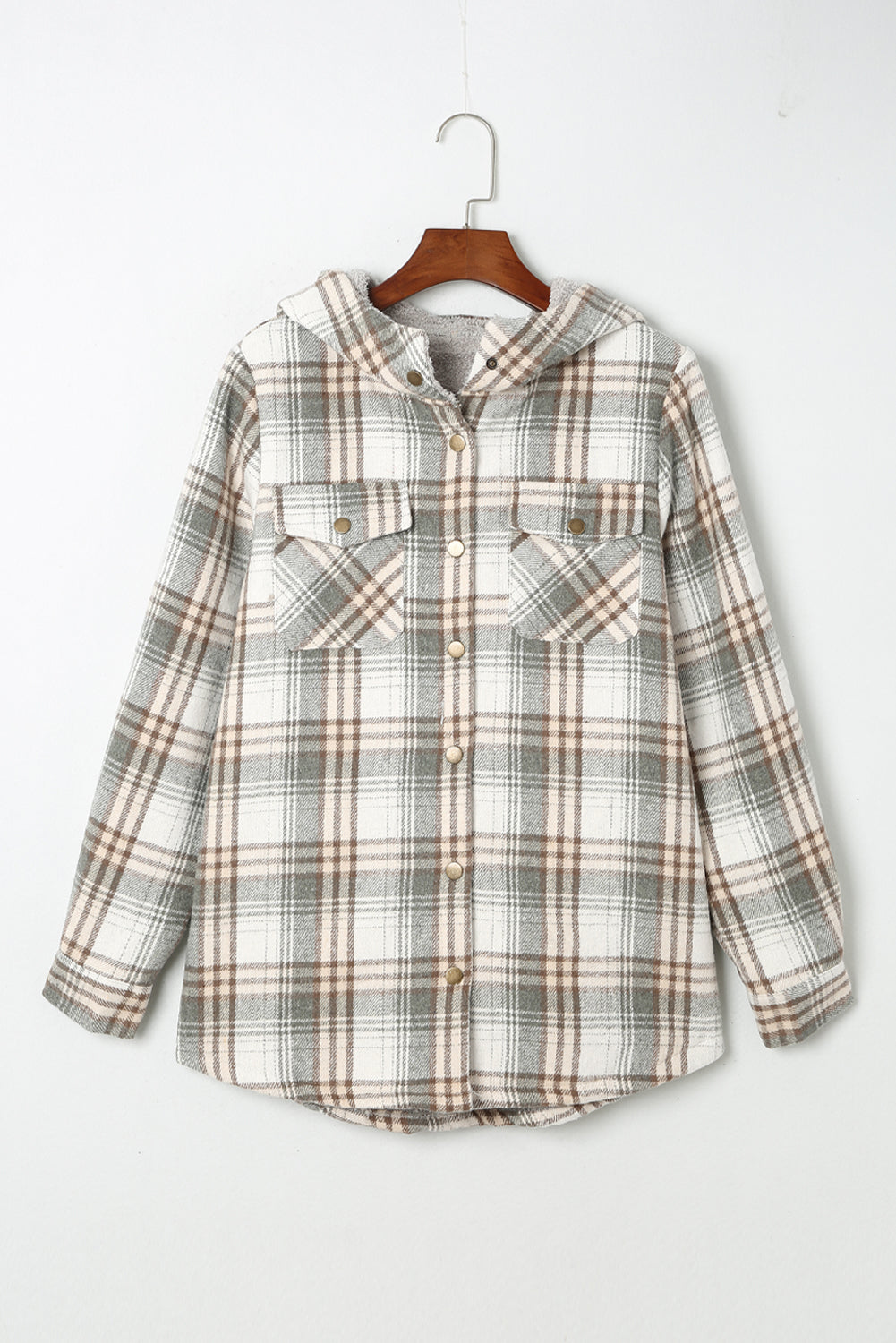 Women's Shacket with Lined Hooded Plaid Sherpa