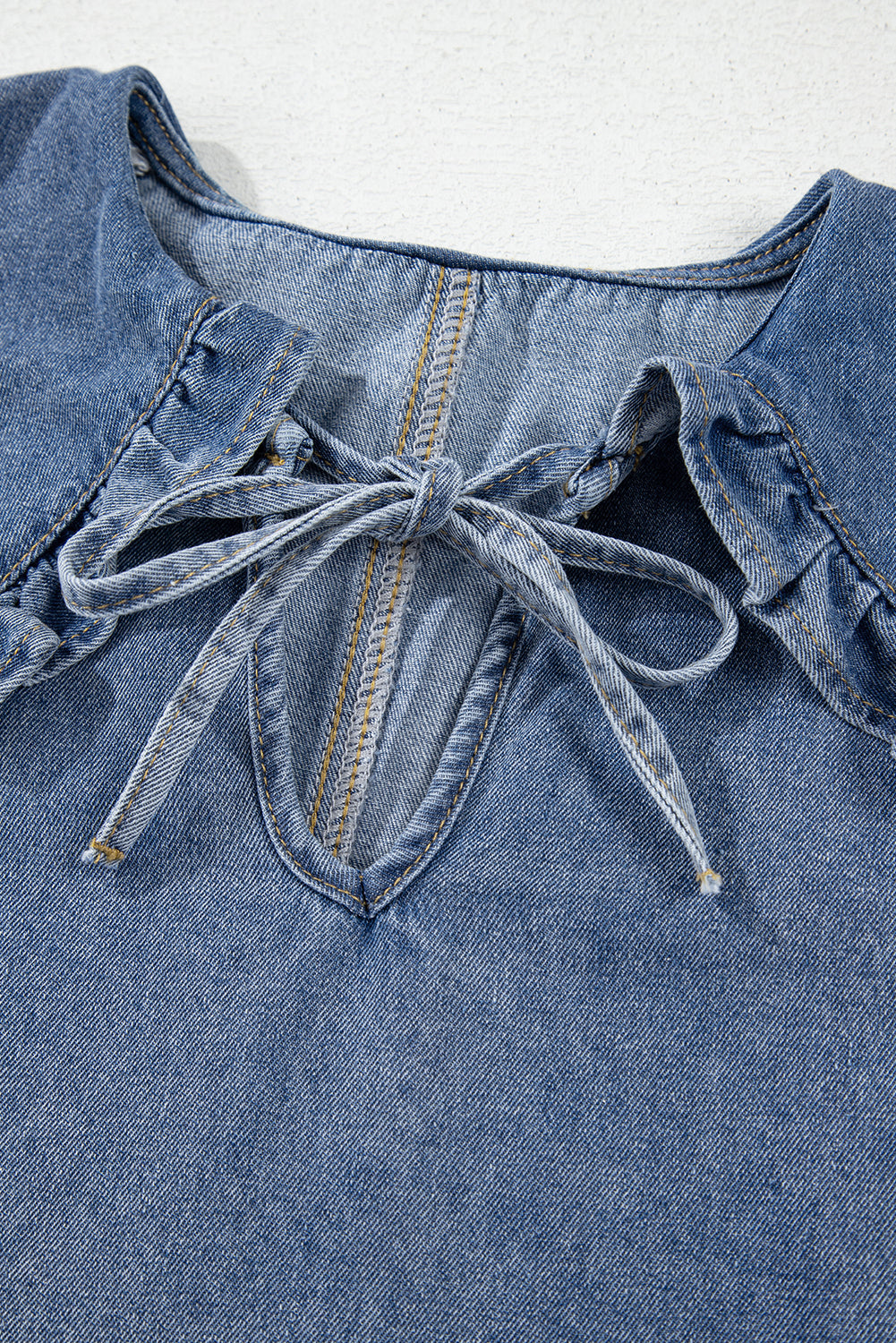 Ruffled Collared Side Pockets Denim Mini Dress