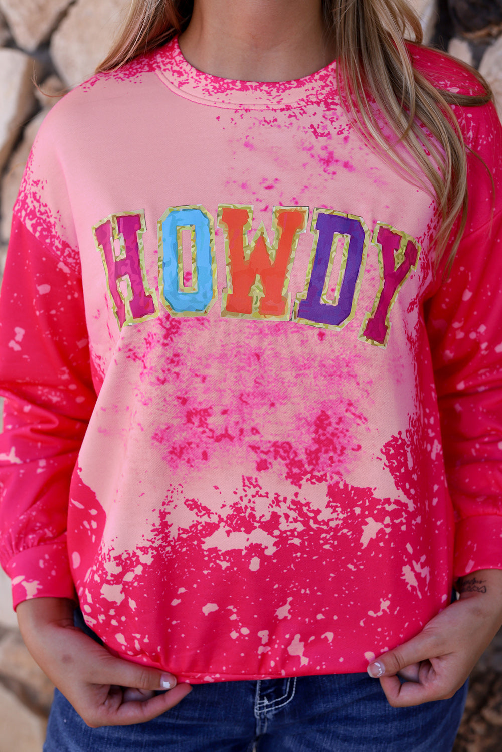 Women's HOWDY Graphic-Print Western Tie Dye Sweatshirt