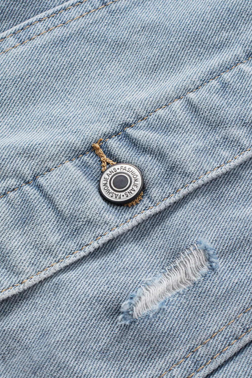 Women's Ripped Hooded Button Closure Denim Jacket