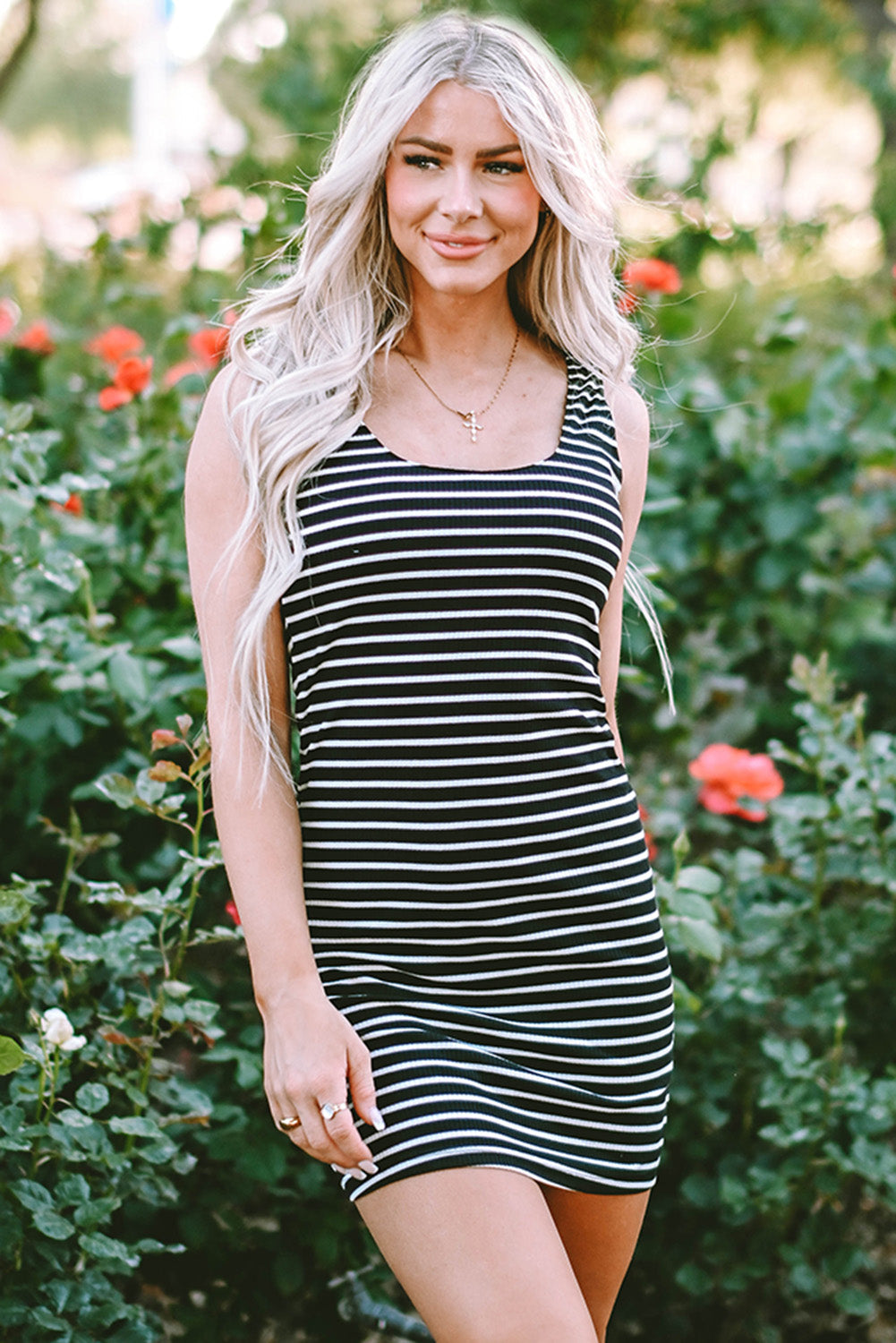 Women's Mini Dress Featuring Rib-Knitted Knitted Sleeveless