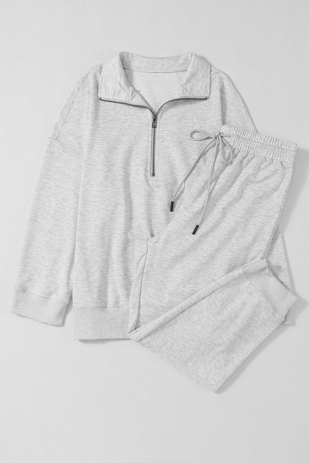 Zip Solid Half Drawcord High-Waisted Lounge Set