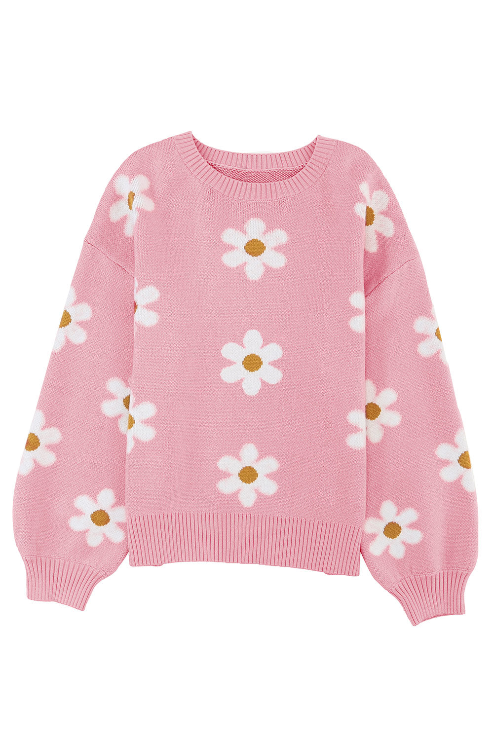 Sweater for Women Dropped-Shoulder Pink Floral-Print Pattern