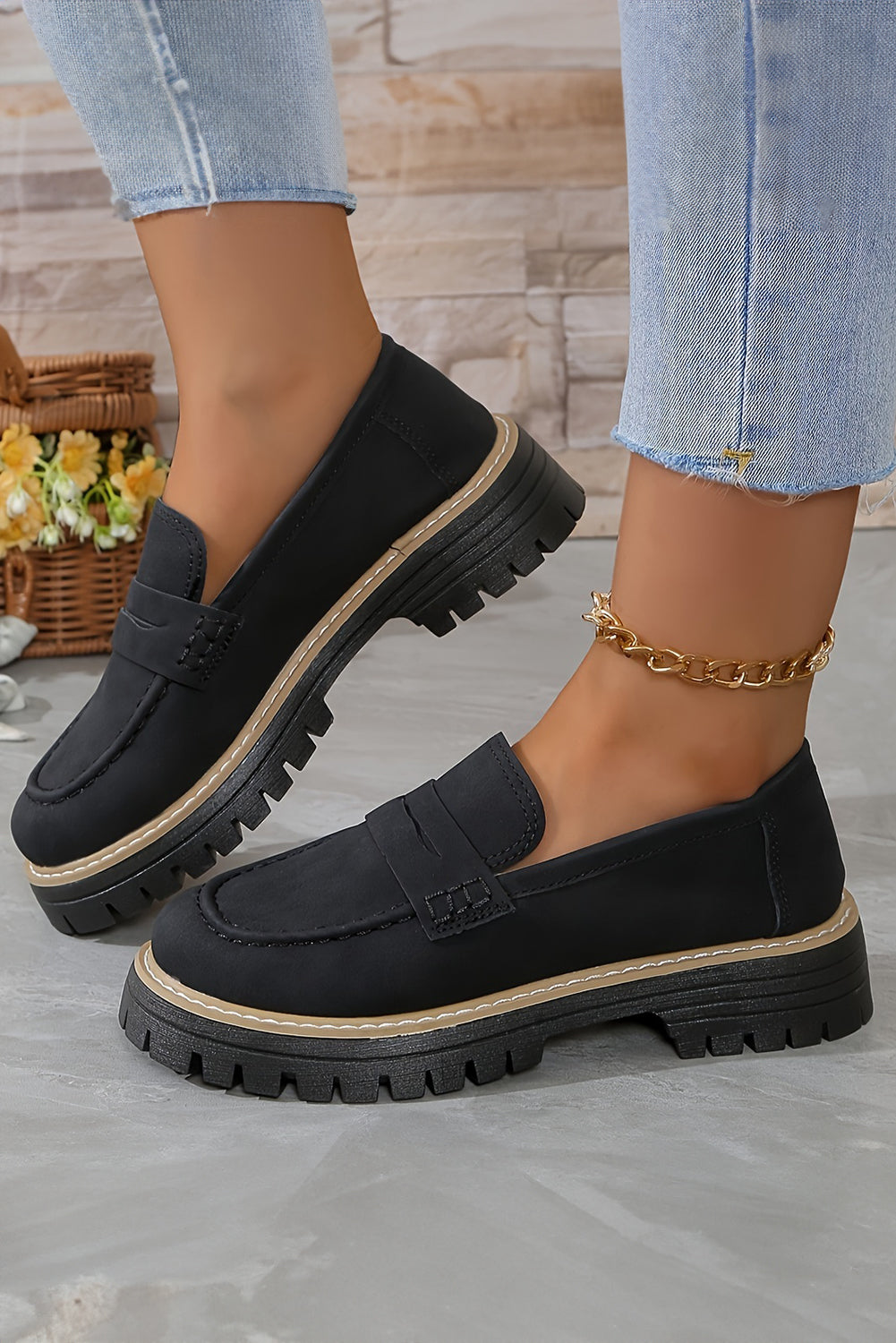 Faux Suede Slip-on Chunky Loafers