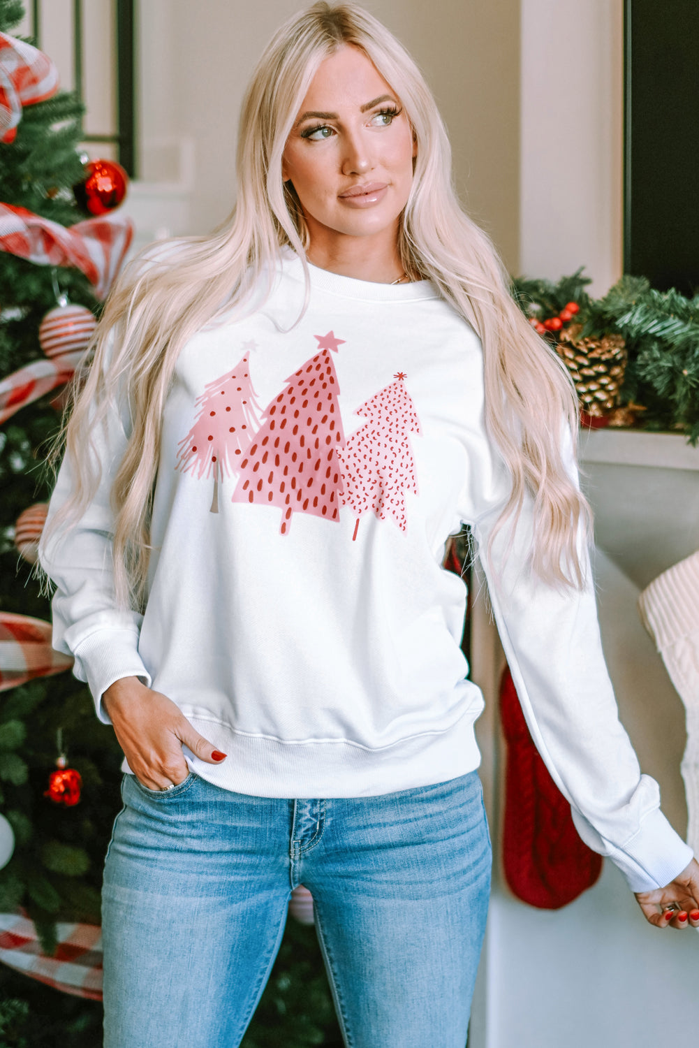 Women's Dots Christmas Tree Pullover Sweatshirt
