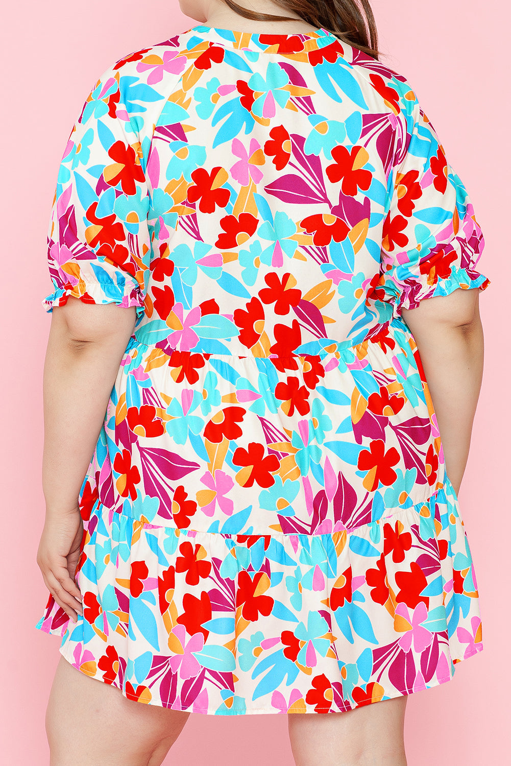 Women's Dress with Plus Floral-Print Layered V Neck