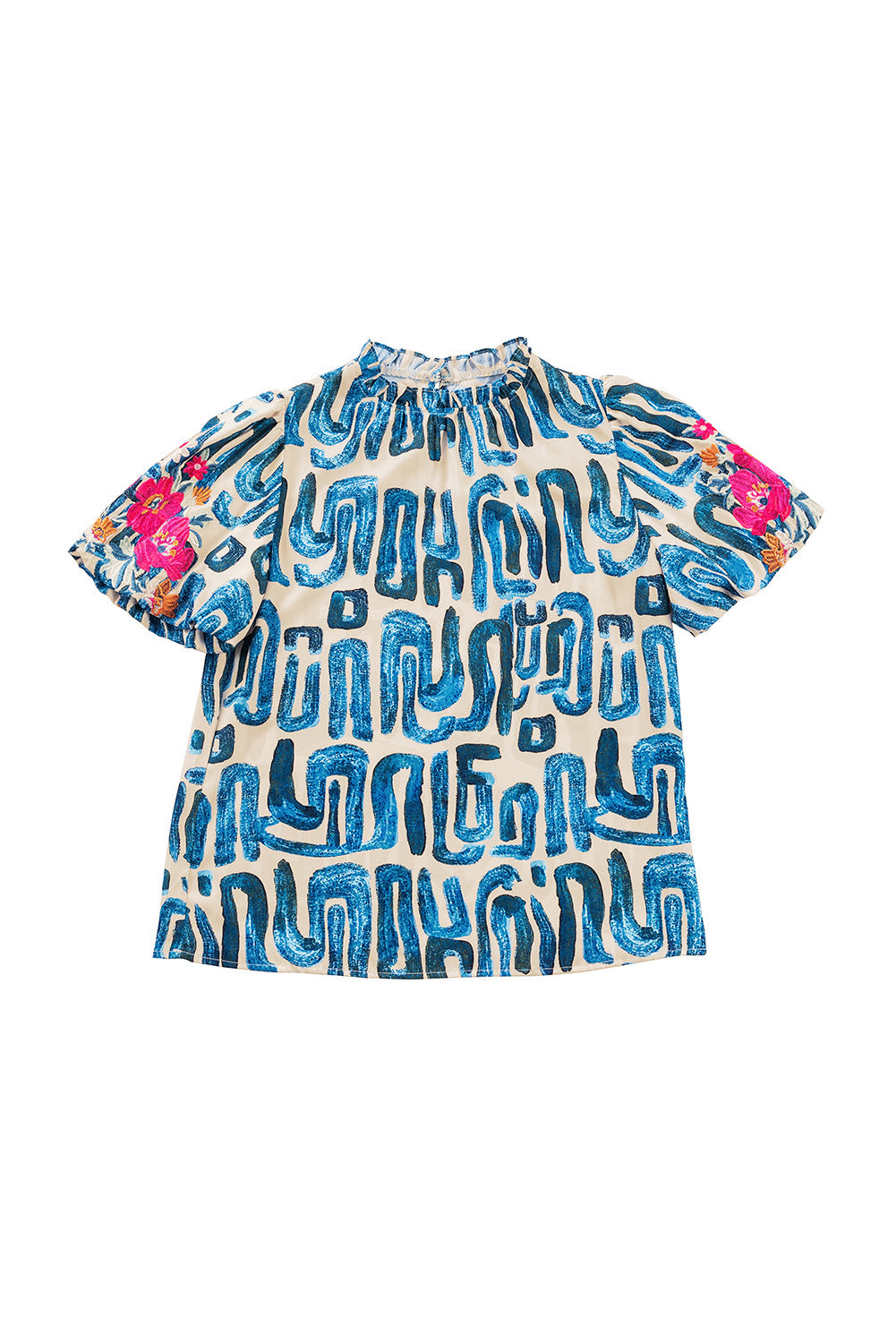 Women's Top with Frill-Trimmed Neck Printed