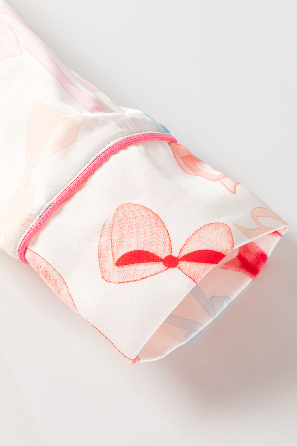 Bow Knot Print Lapel Collar Wide-Leg Satin Pajama Set