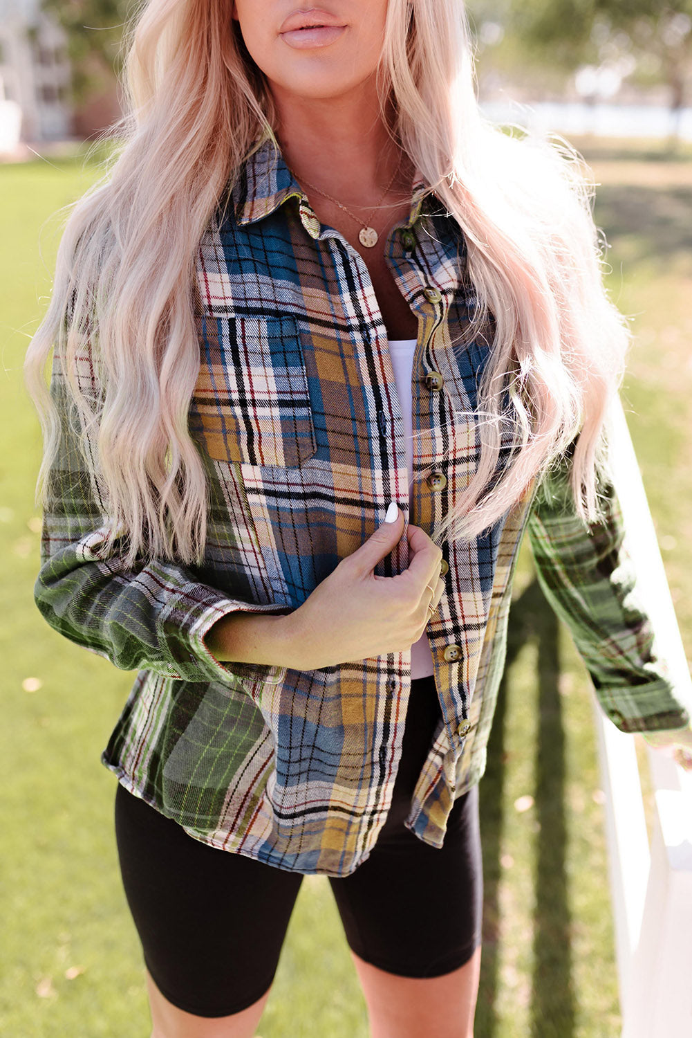 Shacket for Women Chest-Pocket Detail Button Up Plaid