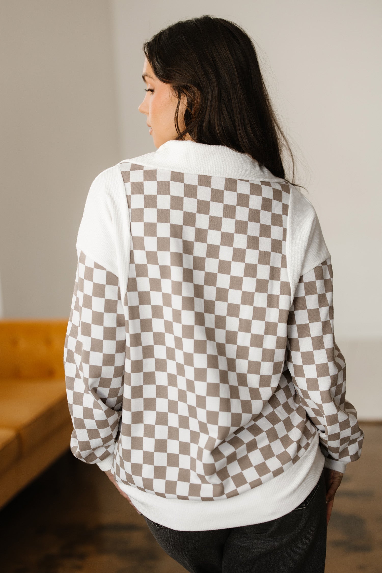Quarter Patchwork Zip Rib-Knit Loose Sweatshirt