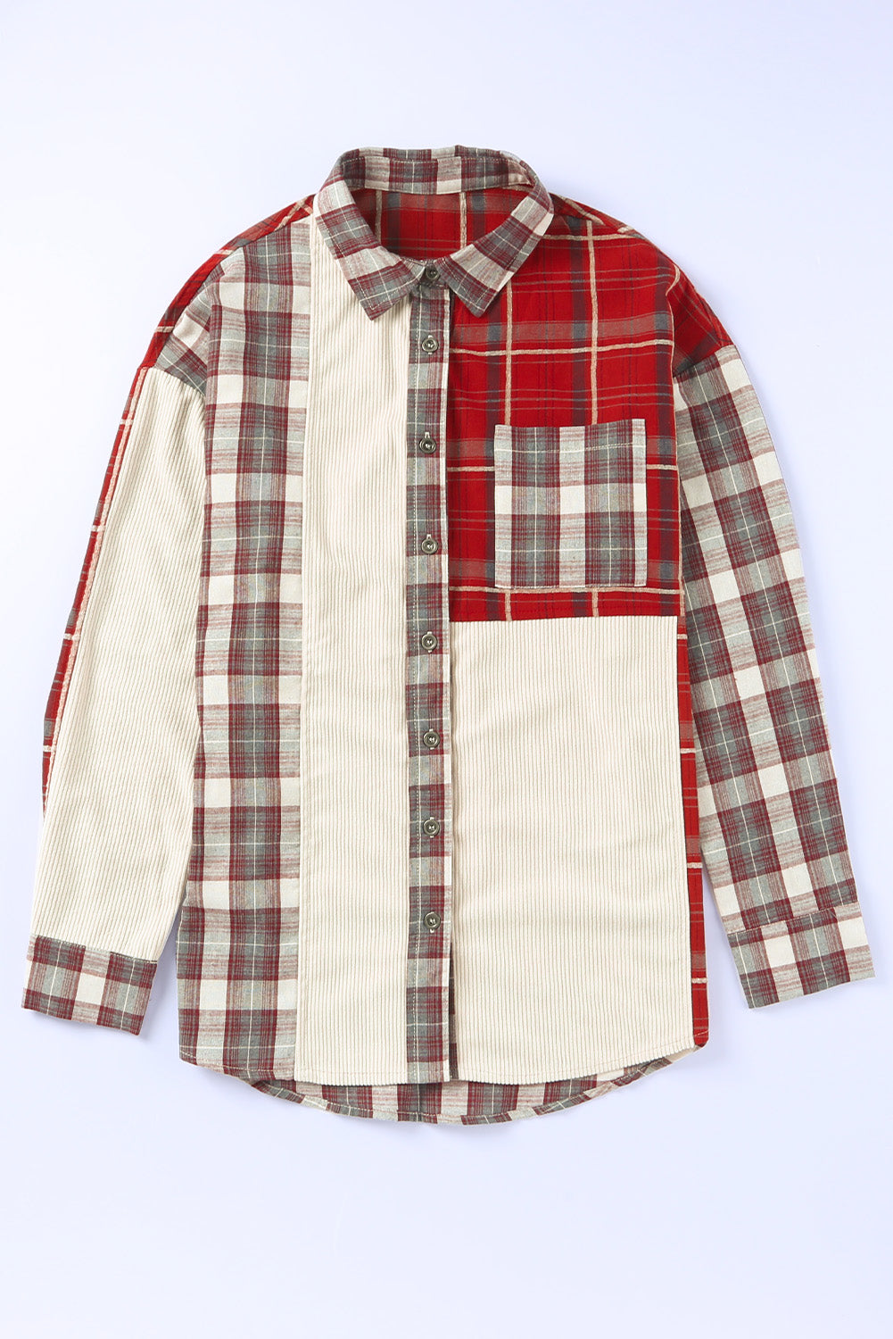 Women's Patchwork Plaid Cord Shacket
