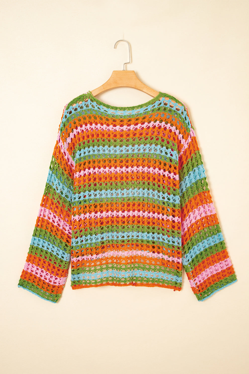Multi Stripe Open Knit Sweater Beach Cover Up