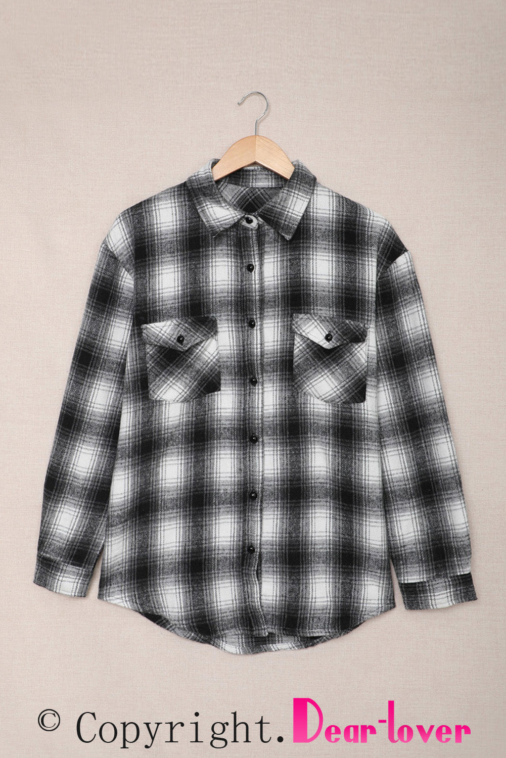 Women's Shacket Featuring Buttons Pocket-Detail Plaid