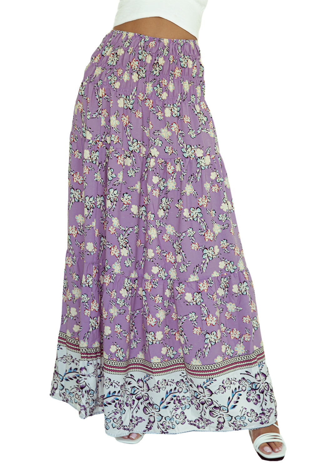 Skirt for Women Shirred High-Rise Maxi Floral-Print