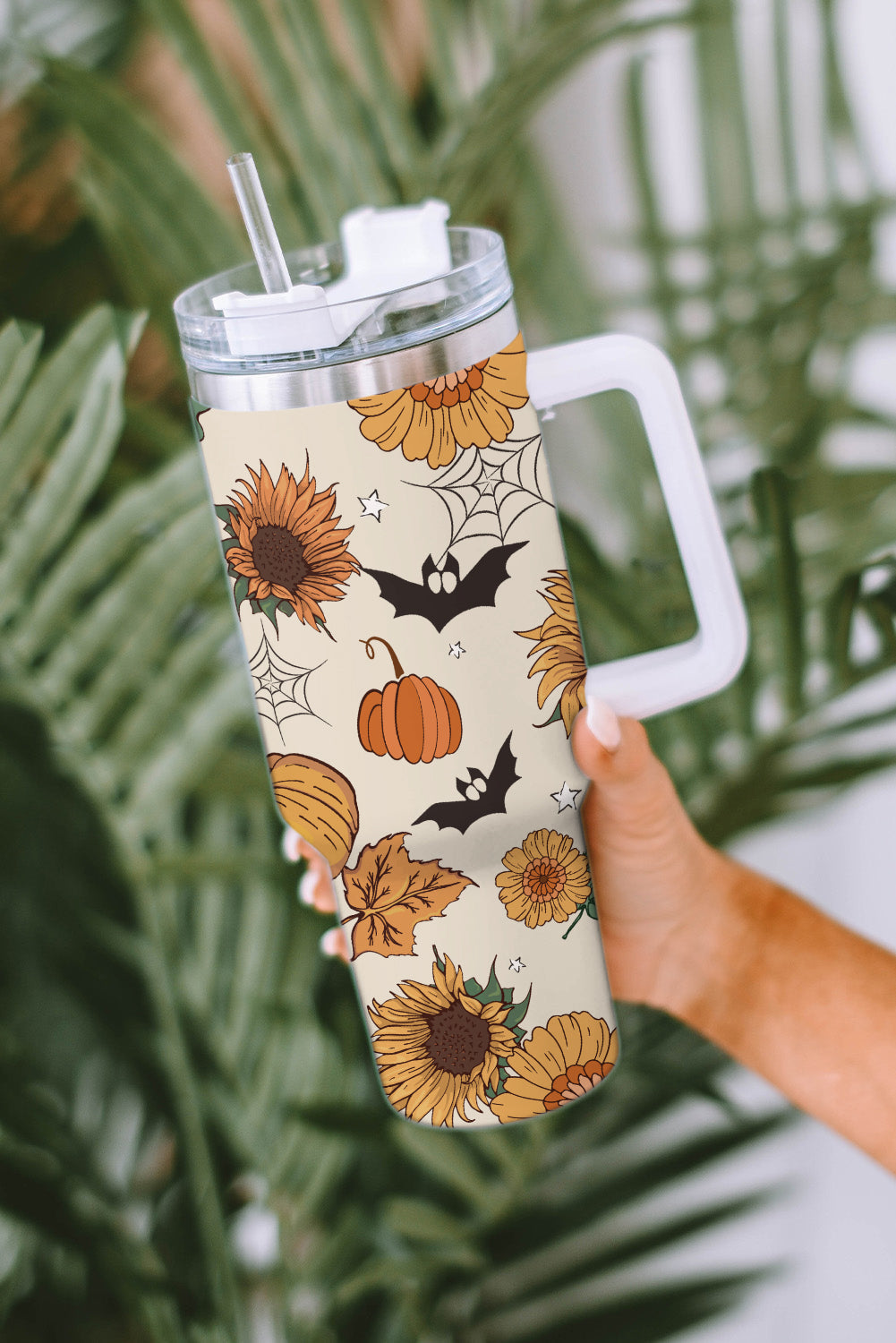 Pattern Print Halloween Print Handled Stainless Steel Vacuum Cup 40oz