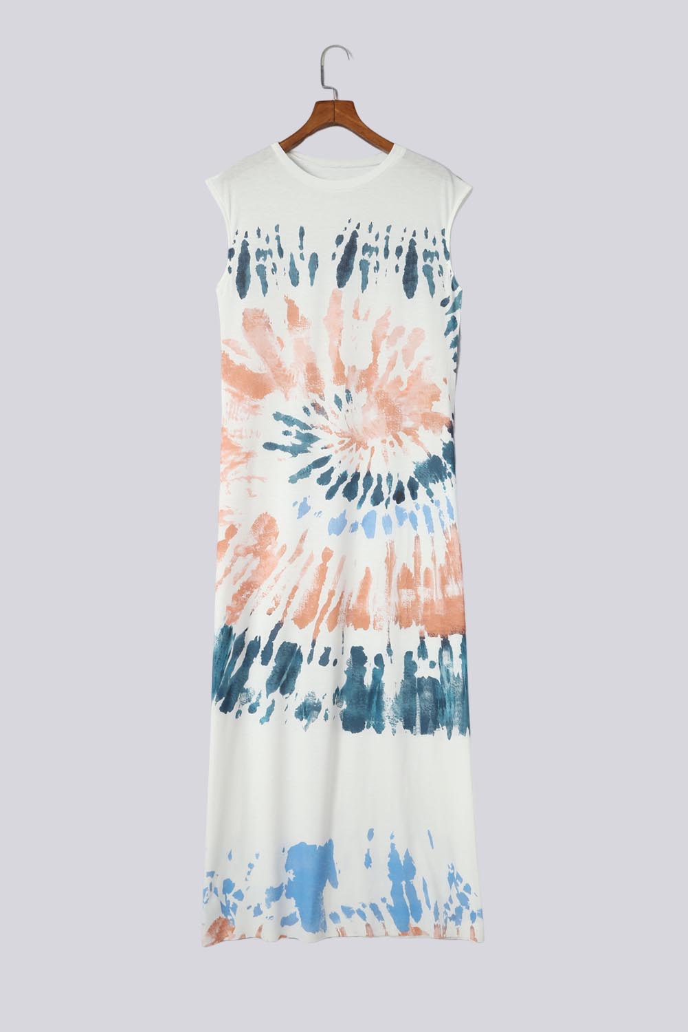 Women's Dress with Cap Sleeve Tie Dye Long Slit