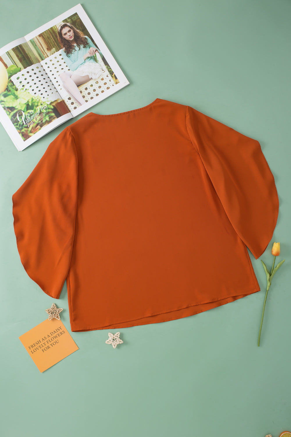 Women's Blouse Featuring Solid Ruffle-Trimmed Sleeve Plus Size
