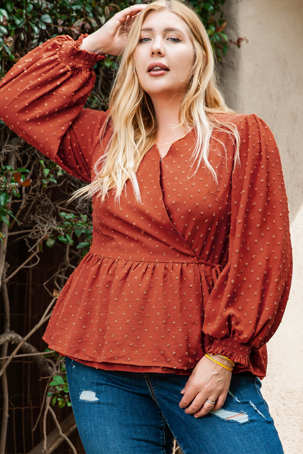 Blouse for Women Plus Size V Neck Wrap Tie Side