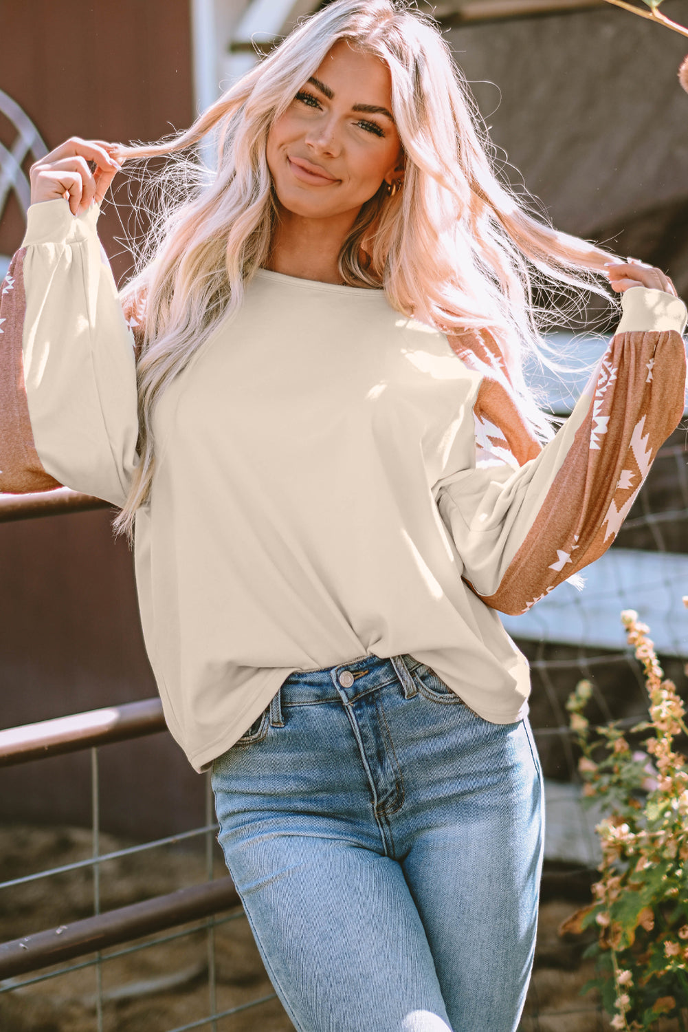 Women's Long-Sleeve Western Patch Top