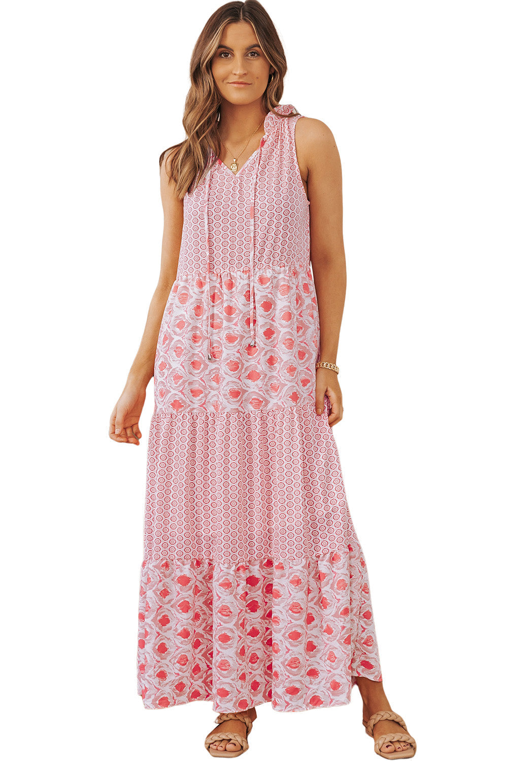 Women's Split Neck Sleeveless Maxi Dress