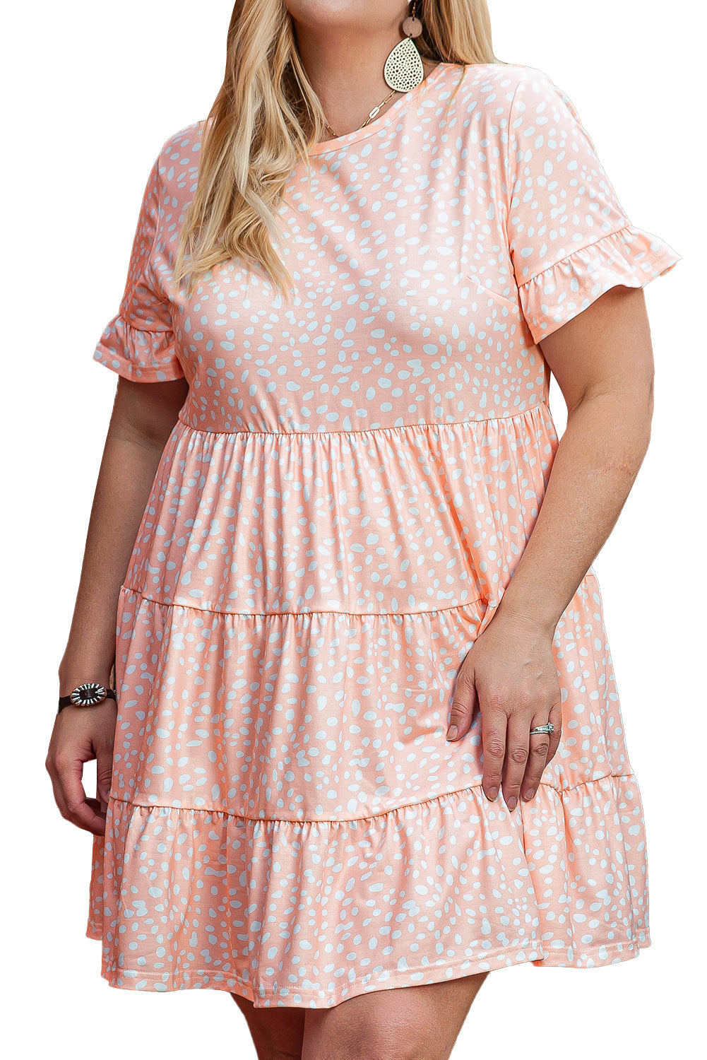 Women's Dress with Cheetah Ruffle-Trimmed Plus Size
