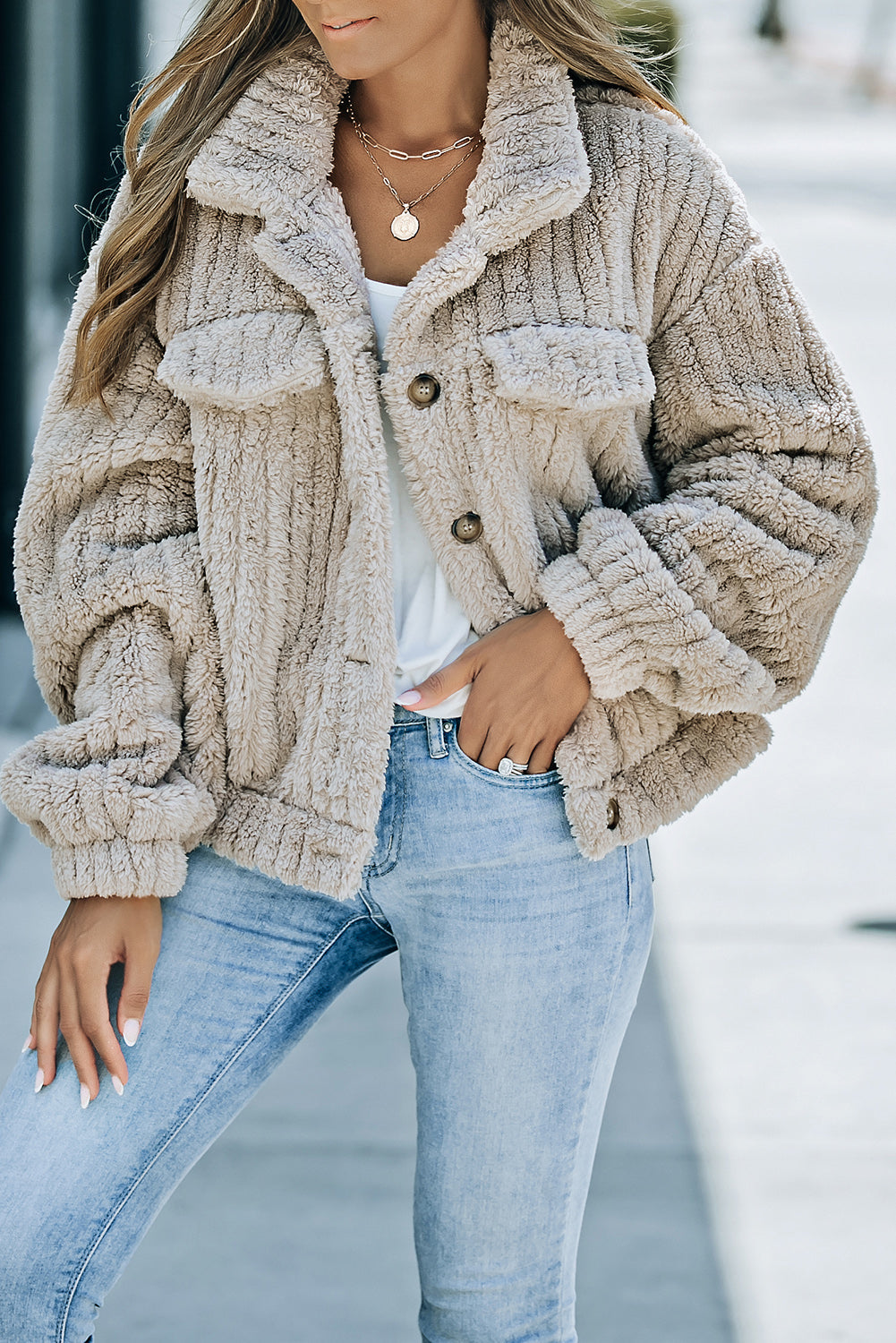 Women's Button Plush Fleece Jacket