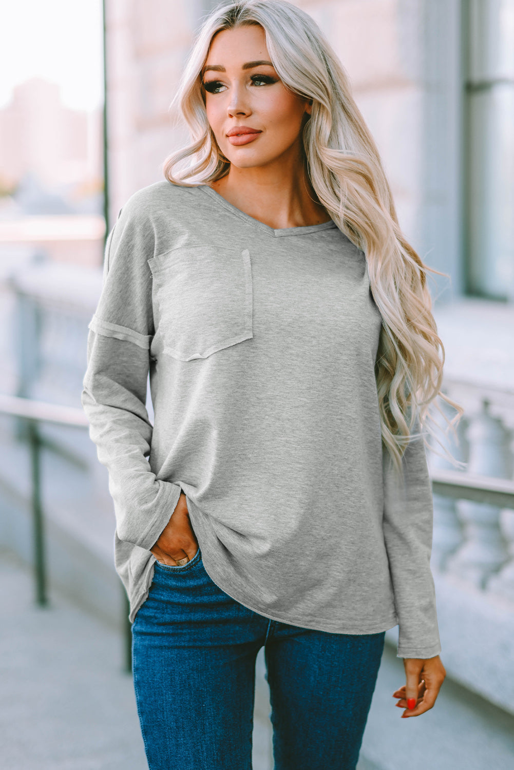 Women's Top with Pocket-Detail Oversized Drop Sleeve