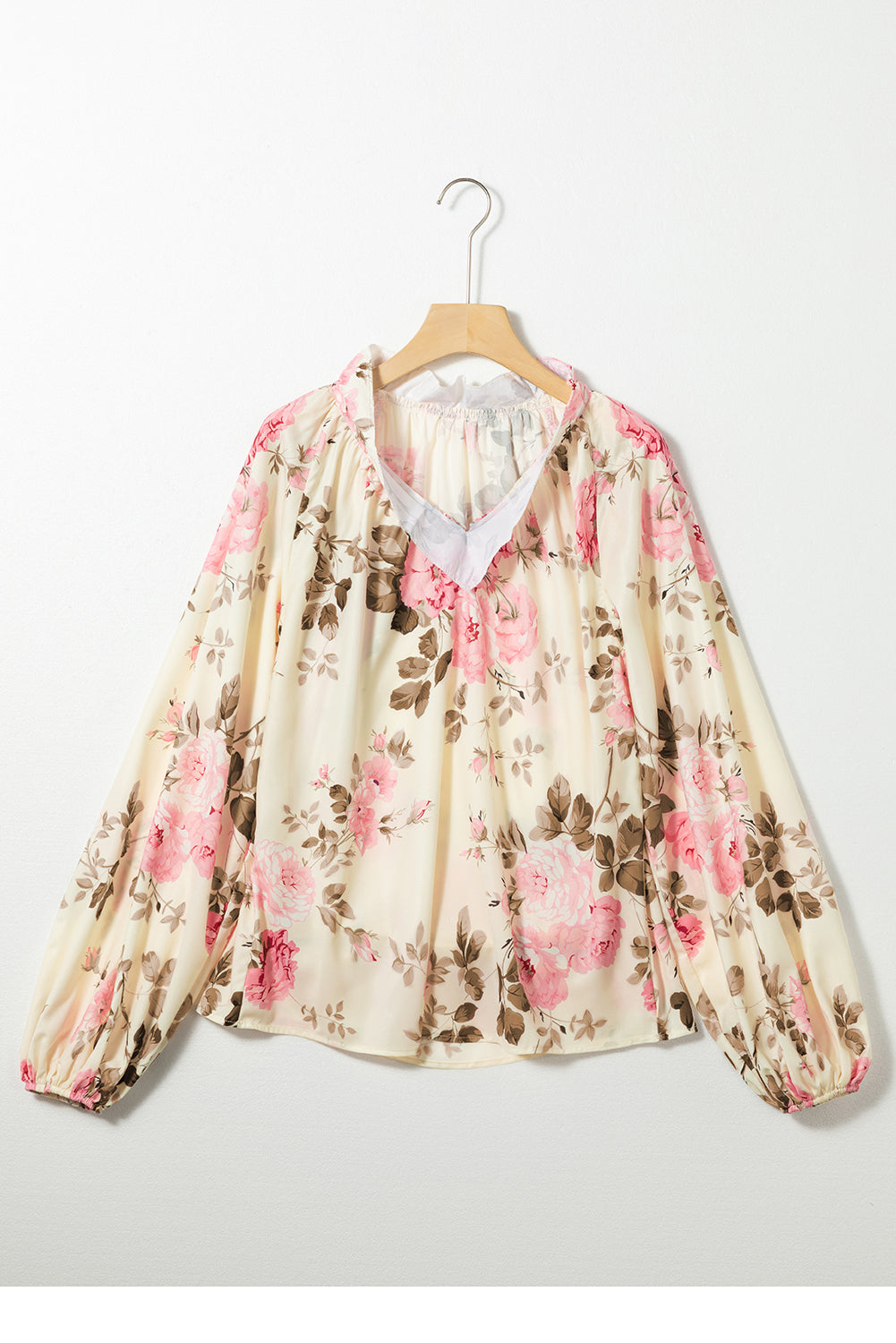 Women's V Neck Floral-Print Print Lantern Sleeve Blouse