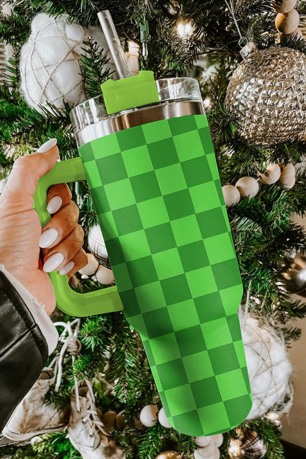 Tone Checkered Two Checkered Stainless Tumbler with Handle 40oz