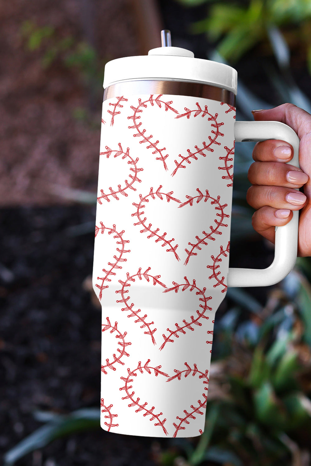 Heart-shaped Baseball Stainless Thermos Cup with Handle 40oz