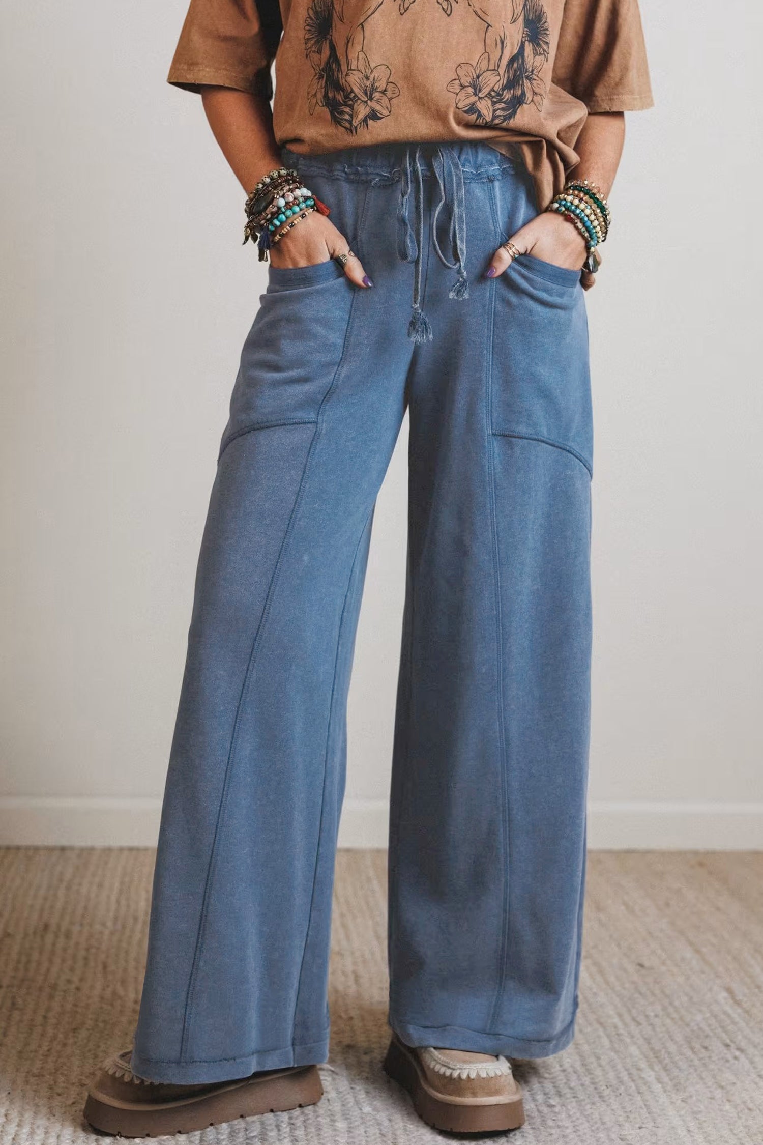 Retro High-Waisted Wide-Leg Western Pants in Ashleigh Blue
