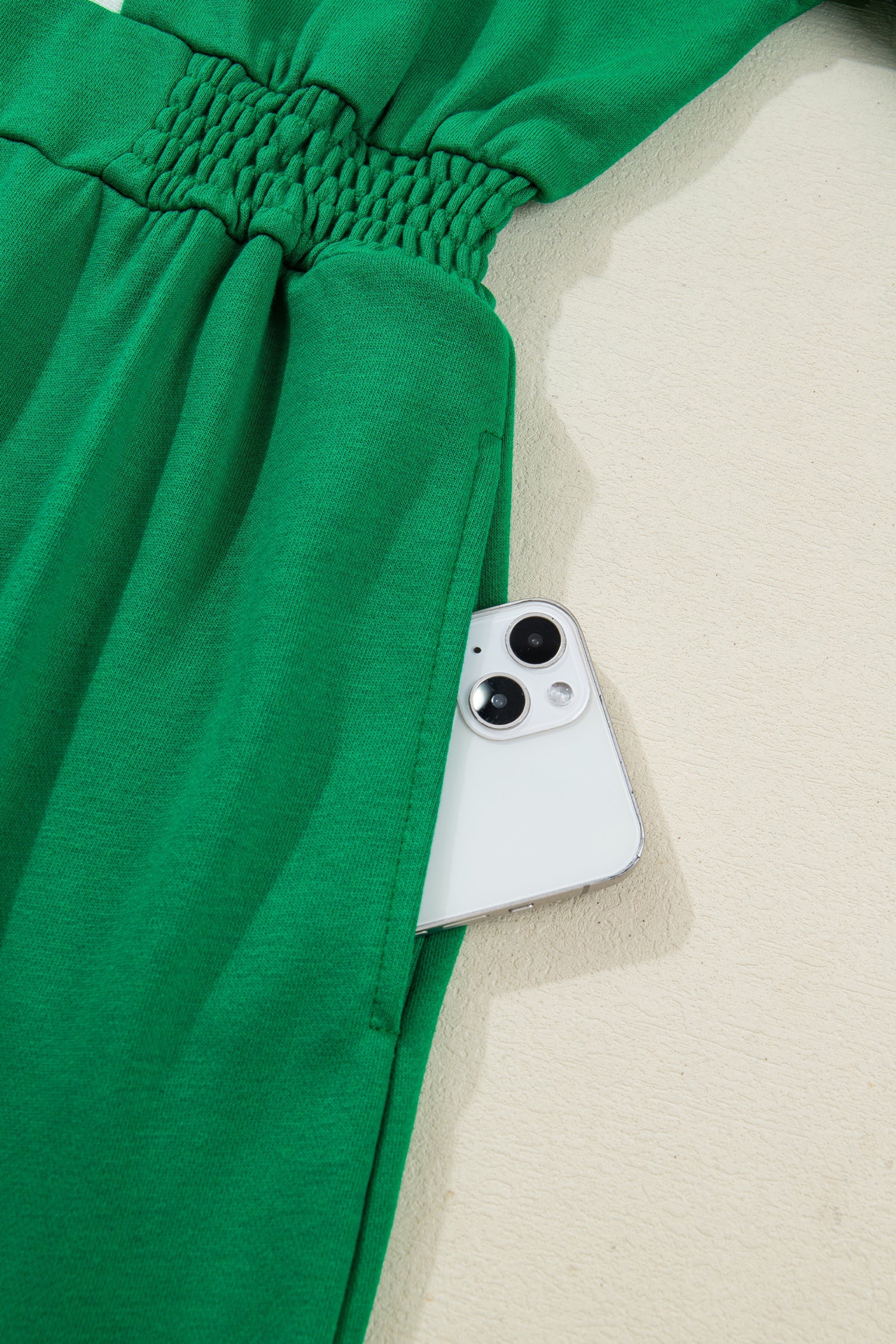 Half Zip Elastic Waist Short-Sleeved Mini Dress in Green