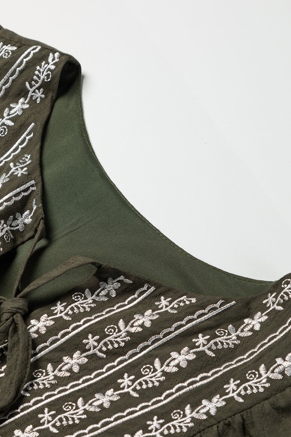Women's Blouse with Green Split Neck Pleat-Detail Loose