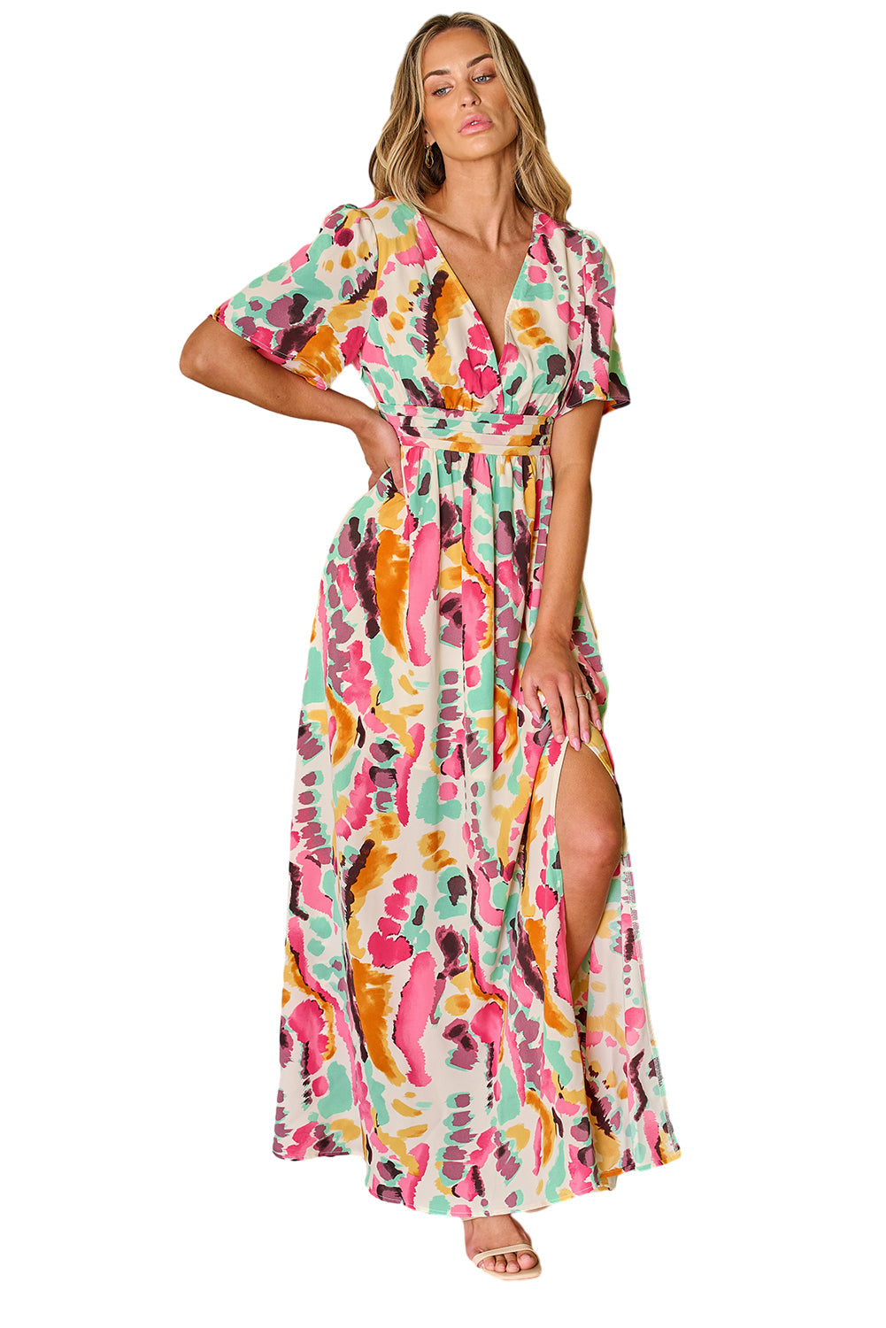 Women's Maxi Dress Featuring Tie-dye V Neck Bohemian