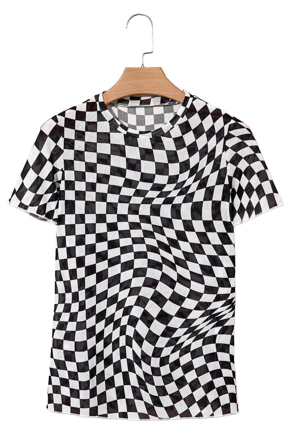 Checker Mesh Crew Neck T Shirt