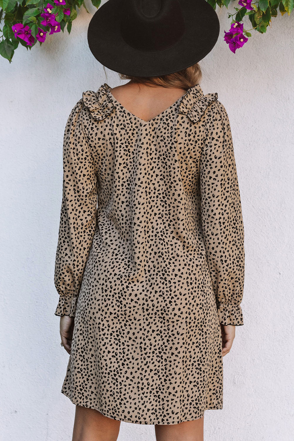 Dress for Women Frill Trim V Neck Leopard-Print