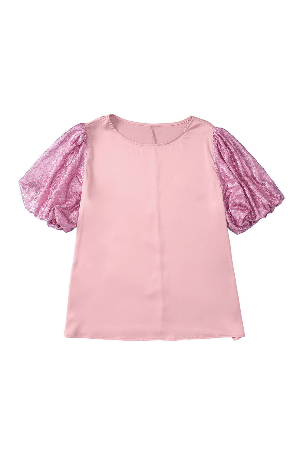 Women's T-shirt with Plus Size Contrast Sequin Bubble Sleeve