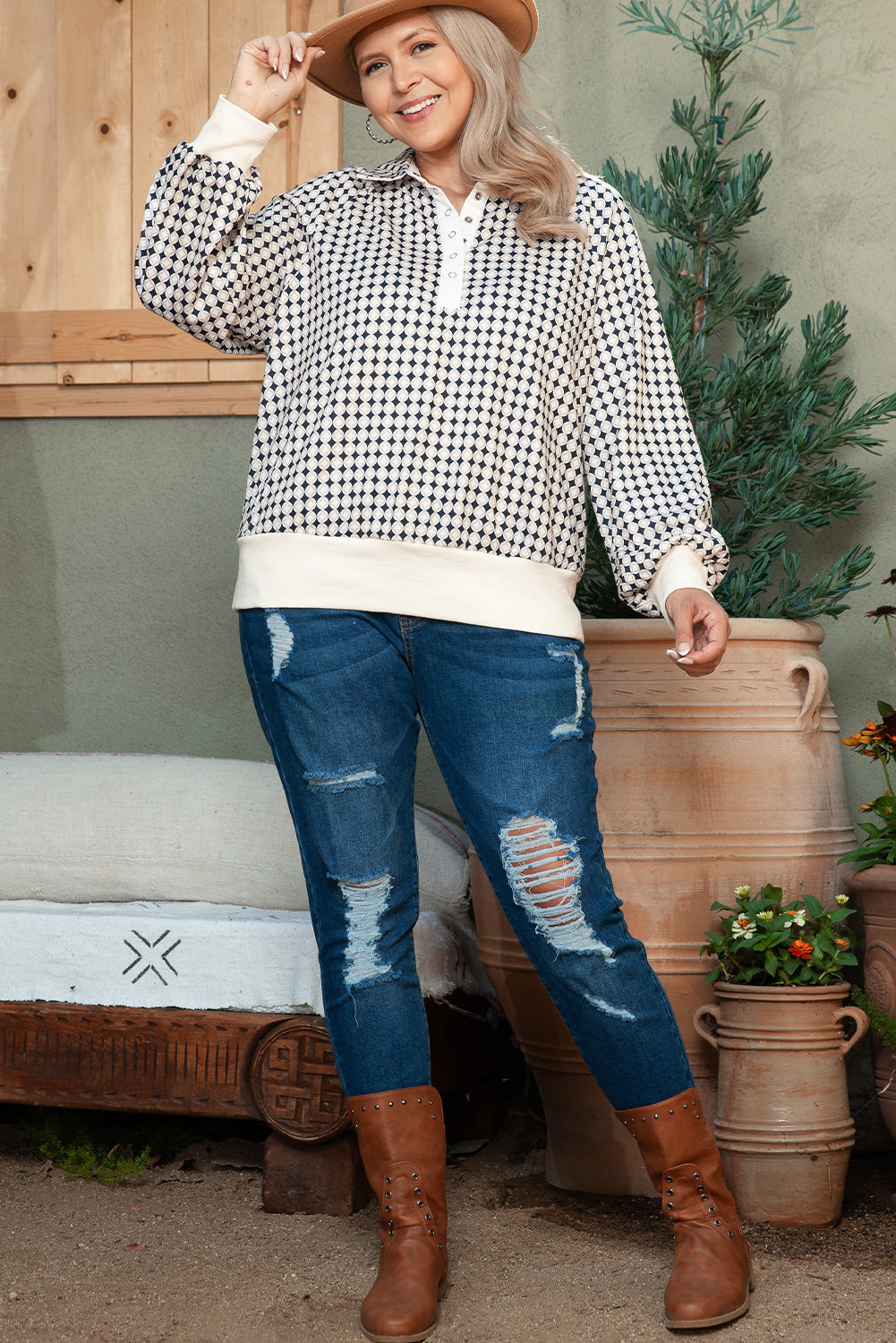 Women's Two Tone Plus Size Pullover Sweatshirt
