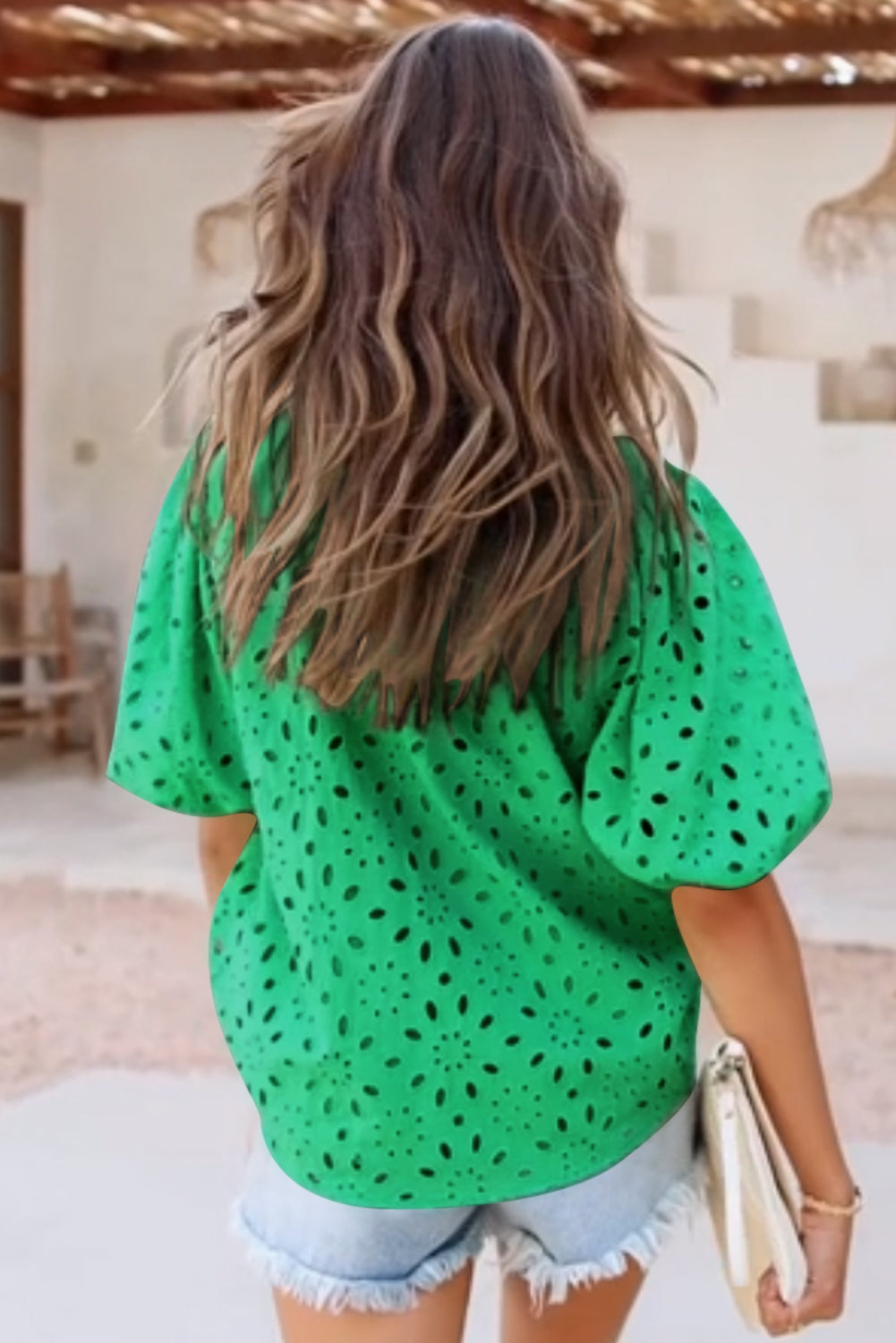 Women's Blouse with Hollow-out Balloon Sleeve