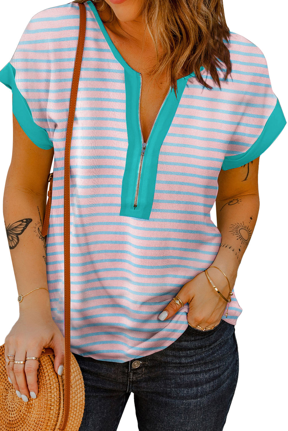 Women's Top Featuring Contrast Trim Half Zip