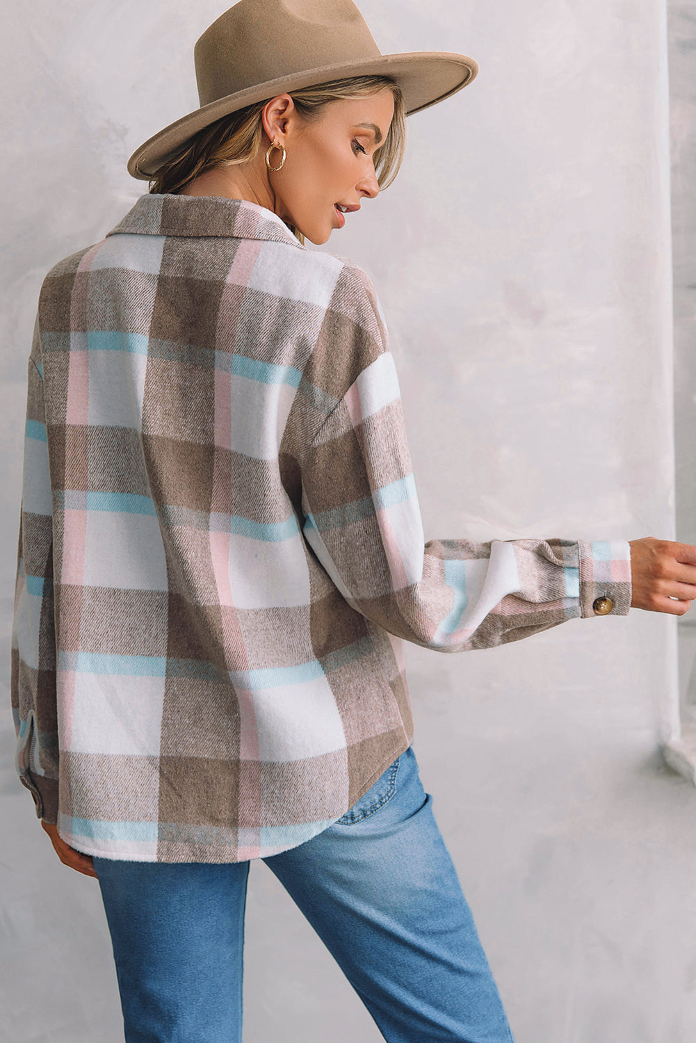 Women's Shacket Featuring Button Plaid Amber
