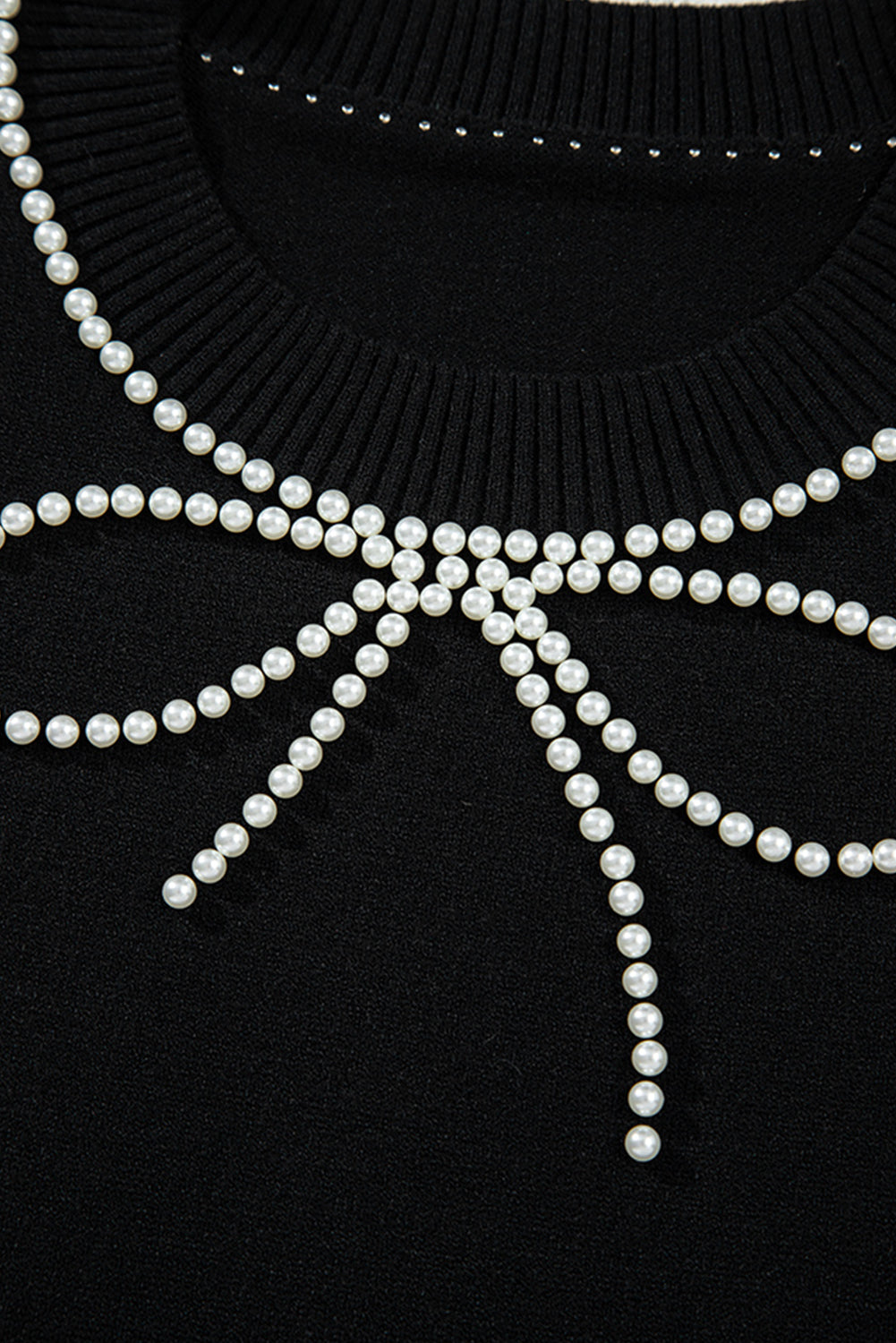 Pearl Bow Necklace Embellished Short Sleeve Knitted T Shirt
