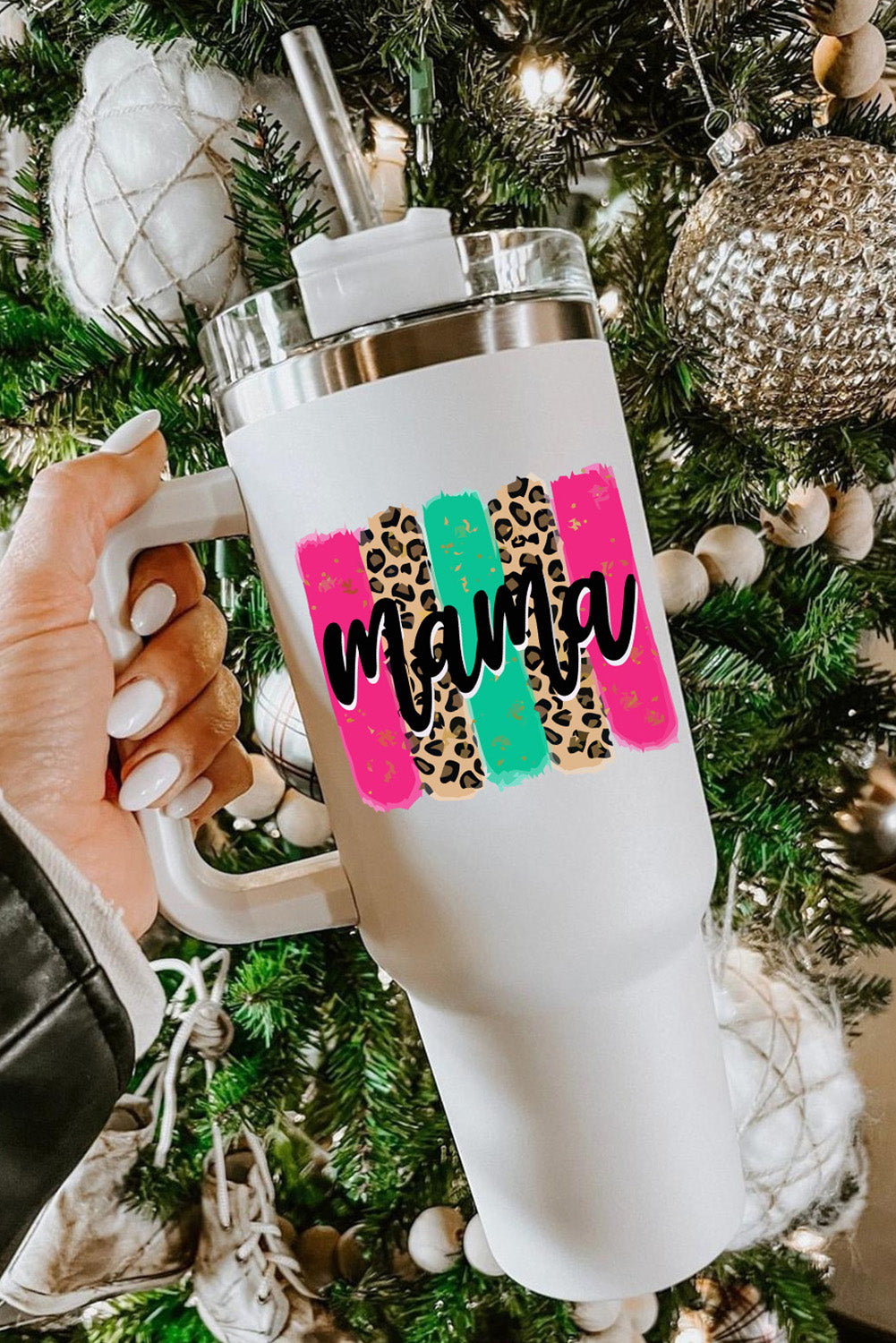 mama Leopard Colorblock Handle Portable Cup 40oz