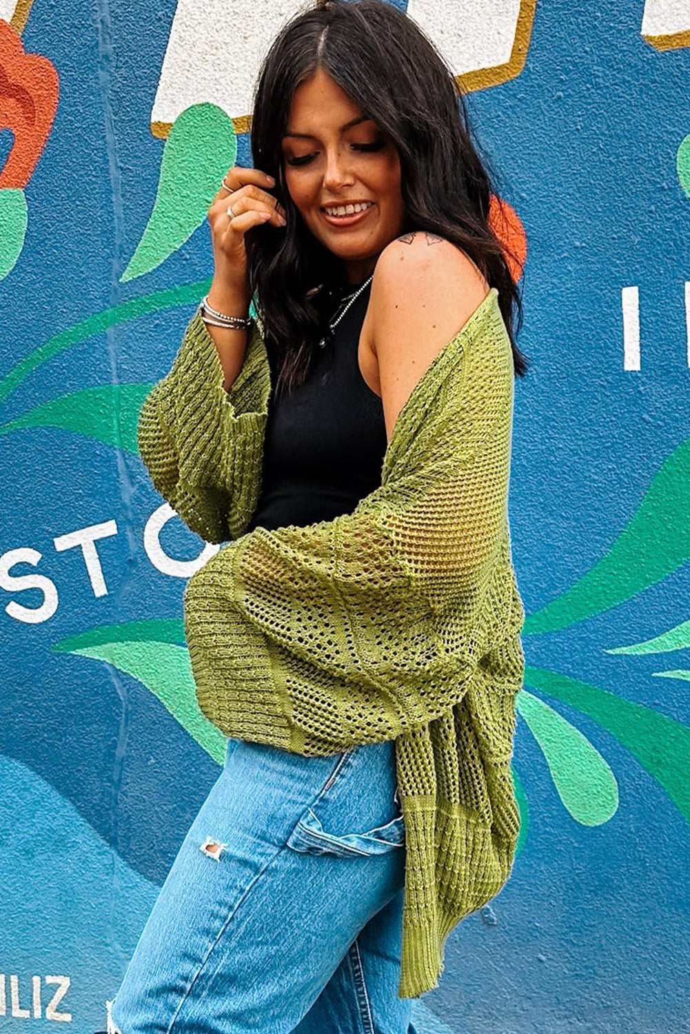 Oversize Crochet Knit Open Cardigan