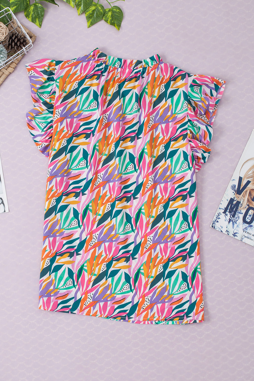 Women's Blouse with Print Ruffle-Trimmed Floral-Print